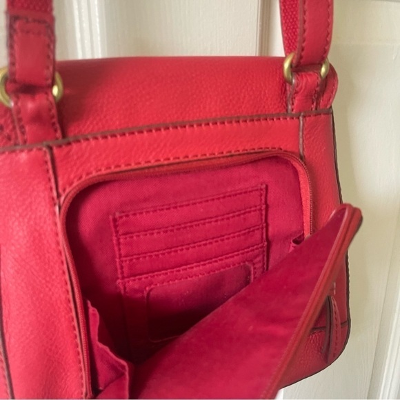 Fossil Crossbody Leather Satchel Bag Carson Style Red Casual One Size - Picture 10 of 17